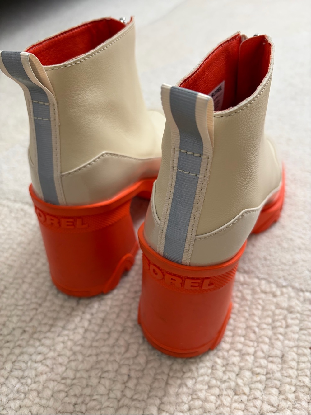 Sorel Cream Leather Ankle Boots with Bright Orange Platform